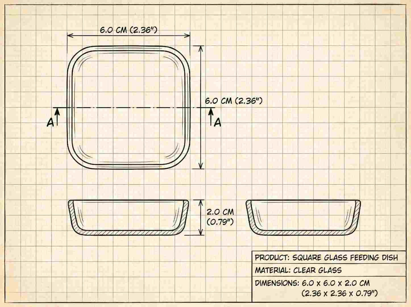 Square Glass Feeding Bowl